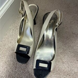 Anne Klein Cream and Black Heels with Decorative Buckle